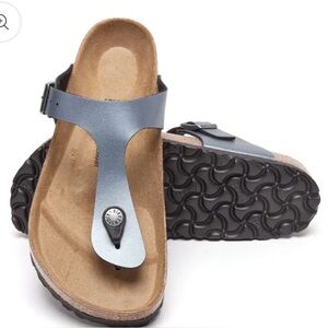 Birkenstock Gizeh Birko-Flor Sandals women’s size 4 NWOB Blue Metallic Color…